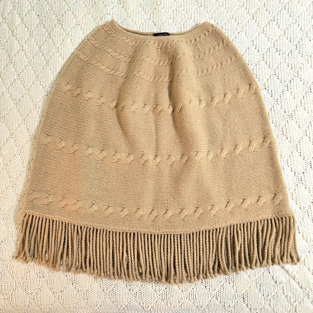 Land's End Wool Tan Fringe Poncho